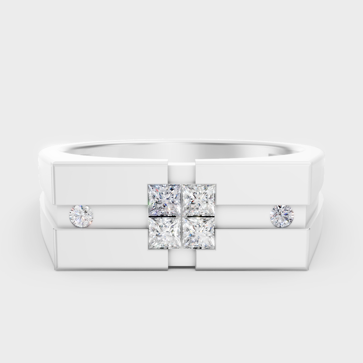 GLI Certified 0.22 Carat Round And Princess-Cut Lab-Grown Diamond Men’s Ring In 14K White Gold